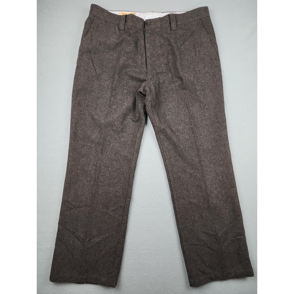 Trevero Dress Pants Mens 38x30 Brown Wool Blend Tweed Flat Front Casual Office